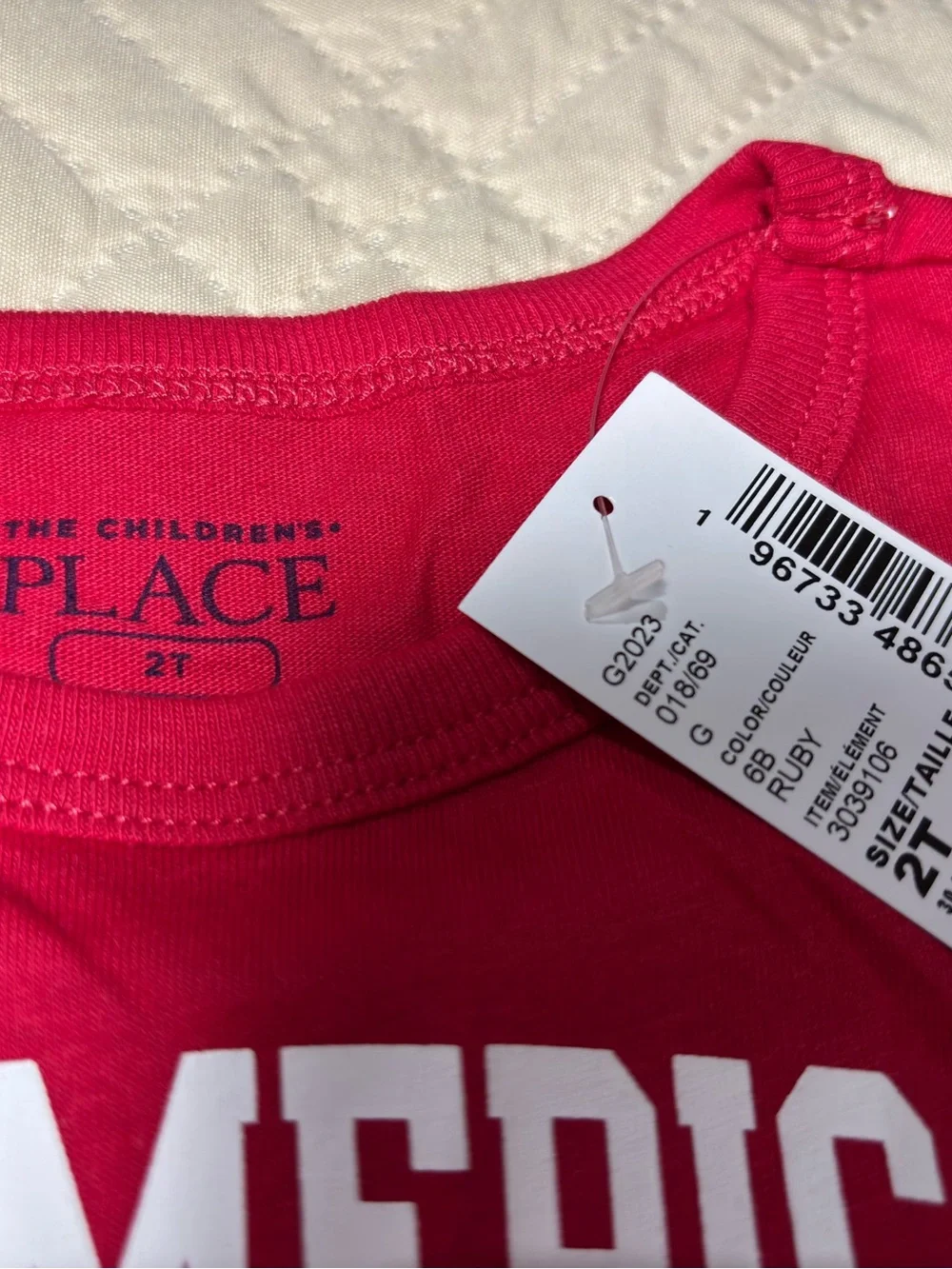 Children's Place 2T All-American Boy Red Tee